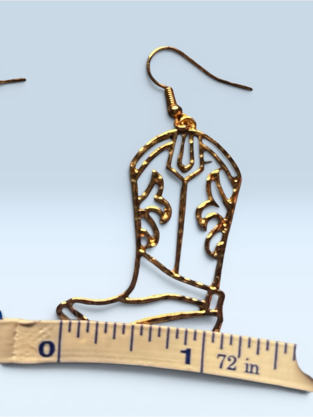Gold-Tone Cowboy Boot Drop Earrings & Steer Studs Western Style New! - Picture 5 of 6